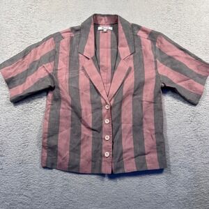 Madewell 100% Linen‎ Button-Up Resort Top Striped Short Sleeve XXS Pink & Gray